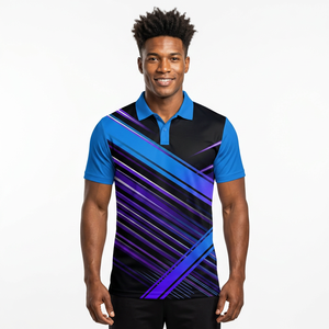 Polo de Manga Corta para Hombre con Estampado Abstracto en Bloques de Color Rosa, Azul y Blanco, de Secado Rápido, Tejido de Poliéster, Corte Casual - Product Image 4