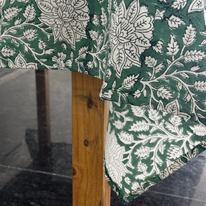 Nappe carrée classique en coton et lin imprimé floral vert, motif floral indien vintage, qualité supérieure, faite à la main - Product Image 5