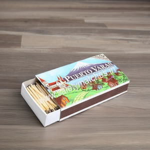 Allumettes de sécurité de cuisine personnalisées de marque, écologiques, 200 bâtonnets, carton duplex blanc 113x65x20mm, tête colorée avec logo imprimé - Product Image 2