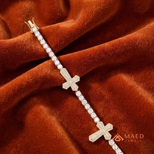 Pulsera de lujo de moissanita con cruz, pulsera de tenis, pulsera de oro de diseñador con diseño de fe, joyería hip hop, pulsera de cadena fina - Product Image 5