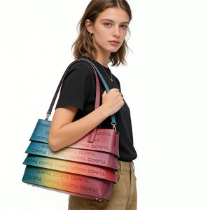 Women's Gradient Layered Tote <b>Bag</b> Embossed Letter PU Leather Handbag with Top Handle for Work Travel Daily Use - Product Image 6