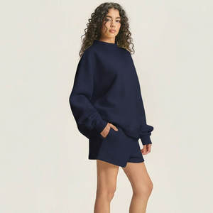 Conjunto corto de punto para mujer, de invierno, con cuello simulado, estampado sólido y bordado, con estampado en relieve, largo por encima de la rodilla, venta al por mayor - Product Image 2