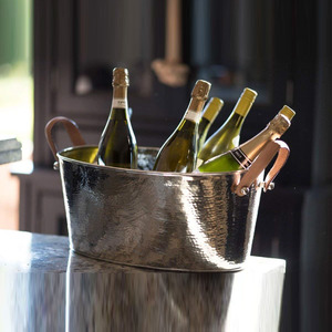 Luxury Hammered Stainless Steel Oval <b>Ice</b> Bucket With Leather Handles Premium Champagne Wine Party Beverage Tub For Wedding - Product Image 5