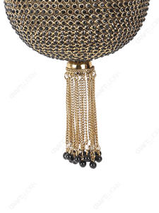 Pochette de soirée en cristal noir avec anse perlée et pompon doré – Sac à main de luxe pour la vente en gros et la fabrication OEM - Product Image 4