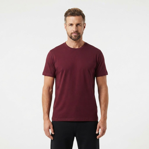 T-shirt en jersey de coton uni à col rond et manches courtes pour homme, coupe classique, vêtements décontractés, bordeaux - Product Image 1