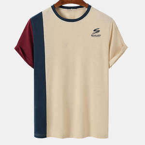 T-shirt homme en coton mélangé, manches courtes, coupe confortable, couleur unie, idéal pour les tenues d'été, meilleur prix. - Product Image 1