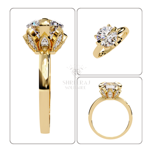 แหวนเพชรทรงกลมเจียระไนแบบบริลเลียนต์ น้ำหนัก 1.00 กะรัต ได้รับการรับรองจาก IGI ตัวเรือนทองคำ 14K ดีไซน์รูปดอกไม้ เพชรเพาะเลี้ยงคุณภาพสูง เหมาะสำหรับเป็นของขวัญวันครบรอบ - Product Image 6