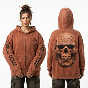 Débardeur à capuche sans manches vert sauge personnalisé pour femme, effet vieilli, délavé à l'acide, coupe oversize, imprimé graphique Crâne et Racine - Product Image 3