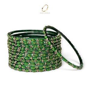 Magnifiques bracelets ethniques indiens pour femmes, en verre vert kashmiri taillé émeraude, plaqués or, tendance, bijoux de mariée traditionnels - Product Image 5