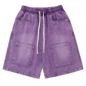 <b>Men</b> Vintage Sun Fade Sweat Cotton <b>Shorts</b> Cut Edge Acid Wash <b>Shorts</b>/ Faded <b>Shorts</b> Streetwear Thick Drawstring Applique <b>Patch</b> - Product Image 4