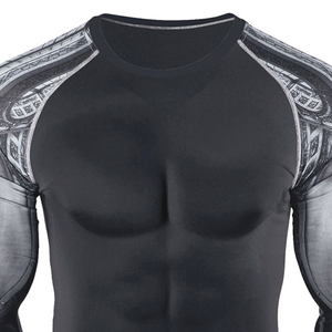 Men <b>Long</b> <b>Sleeve</b> <b>Compression</b> Rash Guard Full Print Black Gray Pattern Quick Dry Polyester <b>Shirt</b> for Training BJJ Jiu Jitsu - Product Image 6