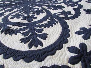 <b>Indian</b> Handmade Dark Blue And White Color Embroidered 100% Cotton Hawaiian <b>Quilts</b> For Home, Hotel And Functions Bedding Decor - Product Image 3