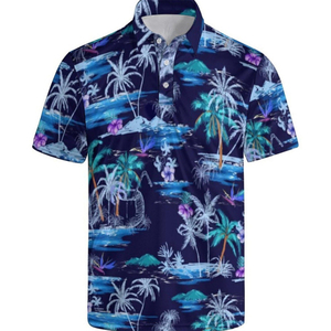 เสื้อโปโลพิมพ์ลายทั้งตัว New Beach Resort ขายส่ง เสื้อโปโลแขนสั้นทรงเข้ารูป ผ้าโพลีเอสเตอร์ ปกเสื้อแบบวินเทจ ติดกระดุม - Product Image 2