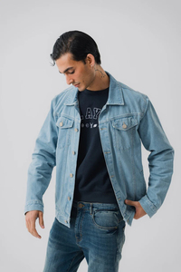 High Quality Custom Men's Denim Jacket New Stylish Wool & Cotton Long Jean Jacket OEM Wholesale Casual Wear for <b>Boys</b> - Product Image 1