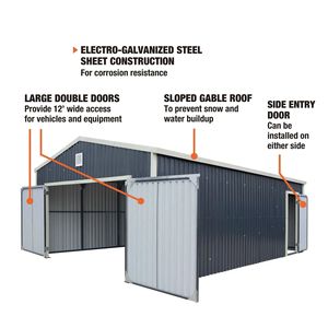Caseta Metálica para Herramientas de 24 Pies x 16 Pies con Puertas Delanteras Dobles, Puerta Lateral de Entrada, 384 Pies Cuadrados de Espacio Interior, TMG MS1624 - Product Image 6