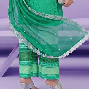 Robe en coton/polyester, pantalon uni, chemise imprimée, dupatta, tenue décontractée pakistanaise en 3 pièces - Product Image 4
