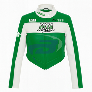 Chaqueta de Cuero PU de la Hermandad Iota Phi Lambda, Chaqueta de Carreras de Alta Calidad, Corte Ajustado, Personalizable con Cualquier Logotipo - Product Image 2