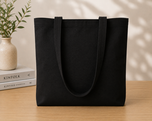 Sac fourre-tout minimaliste en toile noire avec broderie soleil, design uni, idéal pour le shopping en toutes saisons - Product Image 5