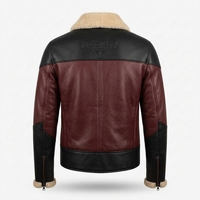 Veste en cuir pour homme, bordeaux et noir, avec panneaux contrastants, col en véritable peau de mouton, style vintage, veste de pilote, veste bomber, vêtement d'extérieur pour l'hiver