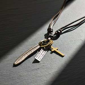 Wanderer's Faith 2.3-Inch 18K Gold Plated Stainless Steel Pendant with Adjustable Leather Rope for <b>Men</b> & Boys - Product Image 4