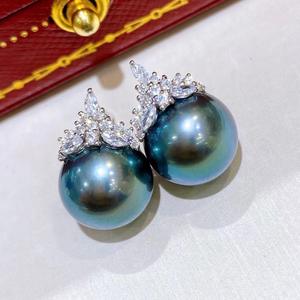 Manufacturer Wholesale 925 Pure <b>Silver</b> Classic Square Sugar Natural <b>Pearl</b> <b>Earrings</b> 12-13mm Round with Strong Light Slight Flaws - Product Image 1