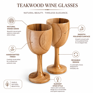 Juego de Copas de Vino de Madera de Teca Natural, Copas de Vino Hechas a Mano, Artículos de Bar Ecológicos, Colección de Regalos - Product Image 6