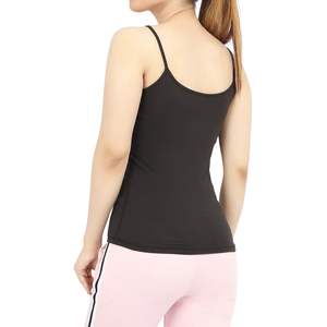 Camiseta sin mangas negra personalizada al por mayor para mujer, con tirantes finos, ajuste ceñido, de algodón elástico, informal, para gimnasio, básica - Product Image 4
