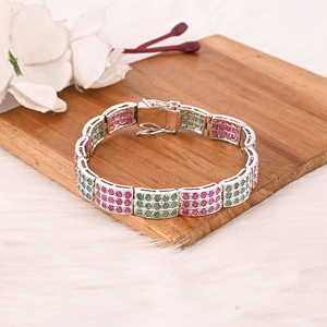 Premium 925 Sterling Silver Ruby and Emerald Tennis <b>Bracelet</b> Luxury Gemstone Jewelry for Unisex - Product Image 1