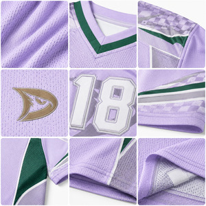 Men's Ice Hockey Jersey V-Neck Short Sleeve <b>Mesh</b> Breathable 100% Polyester Custom Number 18 Lavender Green White Sublimated - Product Image 6