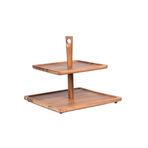 Wholesale Acacia Wood Two Tier Square Cake Stand Wooden <b>Dessert</b> Display Platter Tiered Serving Tray For Parties And Home Decor - Product Image 1
