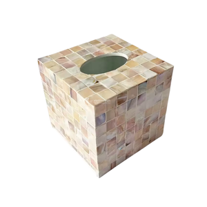 Boîte à mouchoirs en nacre, étui à mouchoirs rectangulaire et en forme de cube avec incrustation de coquillages pour hôtel, spa et décoration intérieure - Product Image 1