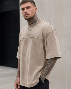 Fawkes Men's Oversized Washed Cotton Fleece T-<b>Shirt</b> Short Sleeve Street Style O-Neck Loose Fit Vintage Breathable Wholesale Rate - Product Image 6