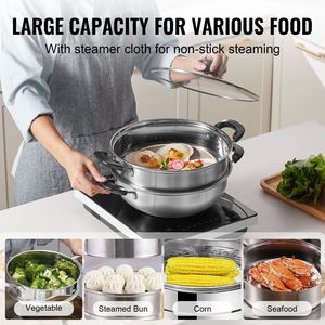 Pentola a Vapore in Acciaio Inox 304 di Grado Alimentare da 28cm/11 Pollici, Pentola da 3QT per Cucinare Verdure e Cuocere a Vapore - Product Image 3