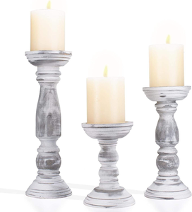 Candelabro de Madera Rústico Vintage Blanco Pulido Personalizado, Ecológico, para Centro de Mesa, Decoración del Hogar - Product Image 1