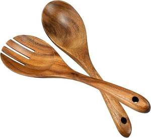 Ensemble de service à salade en bois de luxe, cuillère et fourchette artisanales, ustensiles de service en bois naturel, accessoires de cuisine et de salle à manger, style rustique artisanal - Product Image 4