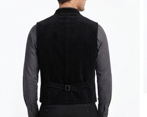 Men's Corduroy <b>Vest</b> Mandarin Collar Button Closure Full <b>Sleeve</b> - Product Image 4