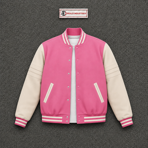 Veste de baseball en laine 100% rose premium pour homme, style décontracté streetwear, tendance, vêtement d'extérieur, fermeture à boutons, pour l'hiver - Product Image 5