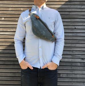 Sac bandoulière en cuir et toile durable, étanche, avec fermeture éclair, sac de poitrine décontracté pour voyage, vente en gros LCSB-0018 - Product Image 1