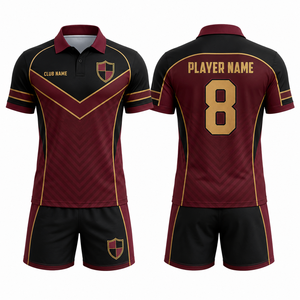 Maillot de football MEGAMAPLE personnalisé en polyester imprimé par transfert thermique, unisexe, col en V, bordeaux, noir, or, sans manches, anti-humidité, pour équipe - Product Image 1