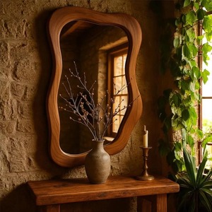 Urban Glow Resin Wooden Wall Mirror Stylish Designer Frame for Living Room Bedroom and Hallway Decoration - Product Image 5