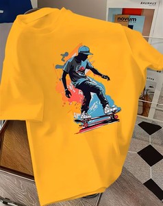 เสื้อยืดแขนสั้นสีขาวสำหรับผู้ชาย คอกลม พิมพ์ลายสเก็ตบอร์ด สไตล์สตรีท ทรงปกติ ผ้าฝ้ายเจอร์ซีย์ 100% ระบายอากาศได้ดี - Product Image 6