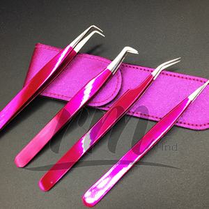Pince à épiler d'extension de cils en acier inoxydable à pointe pointue professionnelle en argent rose choquant avec logo personnalisé commande 50pcs + volume - Product Image 1
