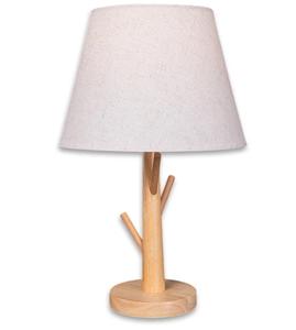 Wooden Table Lamp With Base Empire Shade White Fabric Scandinavian Design For Bedroom Decorative <b>Lighting</b> - Product Image 3