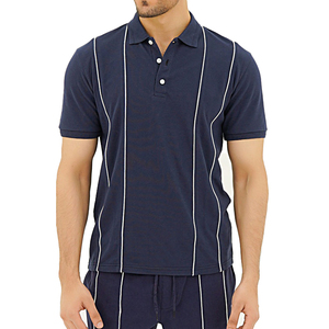 Conjunto de Camiseta Polo y Pantalones Cortos Azul Marino para Hombre, Tejido de Algodón Sólido, Atuendo Casual de Verano, Transpirable, Sin Costuras, Dos Piezas - Product Image 2
