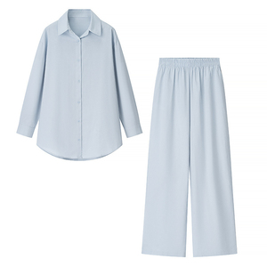Women's Summer <b>Linen</b> Cotton Solid Color Loose Fit Button Up Shirt Wide Leg Pants Casual Two Piece Suit <b>Set</b> - Product Image 5