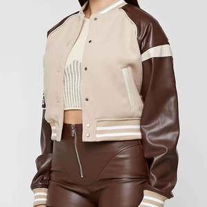 Chaqueta Varsity Unisex con Bloques de Color, Material de Forro Polar, Cuello Alto, Corte Regular, Estilo Casual Otoñal, Cierre de Botones, Diseño de Parches - Product Image 3