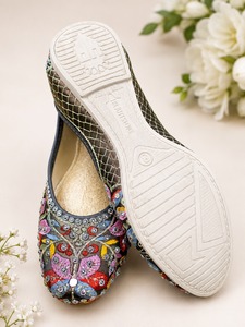Sandalias Planas Cerradas Bordadas, Estilo Étnico Jutti, con Pedrería, Diseño Floral, Fáciles de Poner, Cómodas, Ligeras, Forro de Gamuza, Suela de PVC - Product Image 2