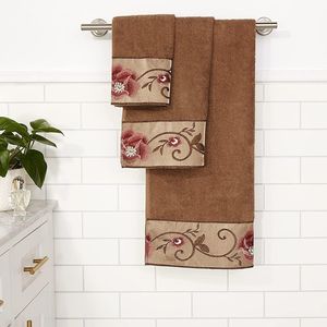 Ensemble de 3 serviettes de bain et de toilette au design floral moderne, classique et contemporain – Décoration de salle de bain unique et magnifique - Product Image 5