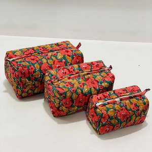 Bolsas de Aseo Acolchadas Kantha con Estampado Floral Hecho a Mano, con Cierre de Cremallera, de Tela de Algodón, para Mujer, Set de Bolsas de Cosméticos - Product Image 3