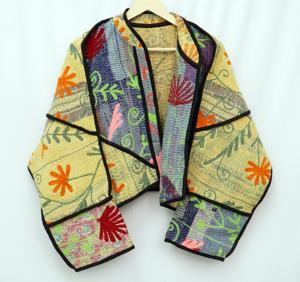Nouvelle veste en coton Kantha brodée à la main, style vintage, patchwork, col mandarin, manches longues, respirante, écologique, automne - Product Image 3